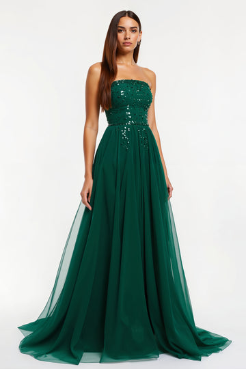 Strapless Dark Green A Line Long Formal Dress